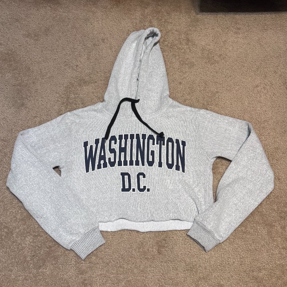 Cropped Hoodie Sweatshirt-Grey-S-Washington DC